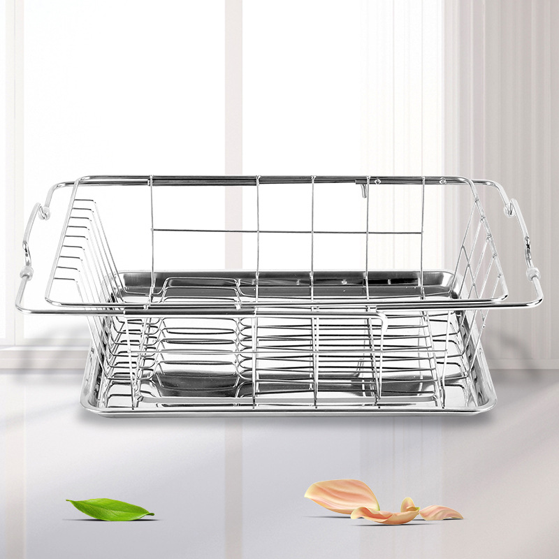 厨房不锈钢伸缩碗碟滴水架 双层沥水碗架 碗碟收纳置物架