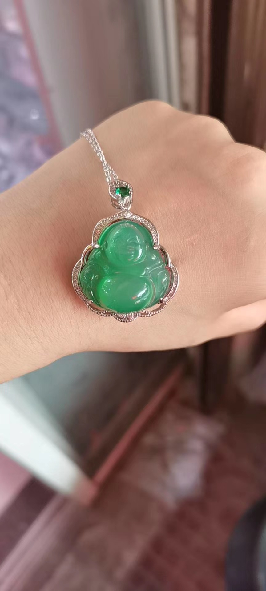 厂家批发天然高冰s925银镶嵌白冰玉髓佛公吊坠白玛瑙玫瑰金佛公