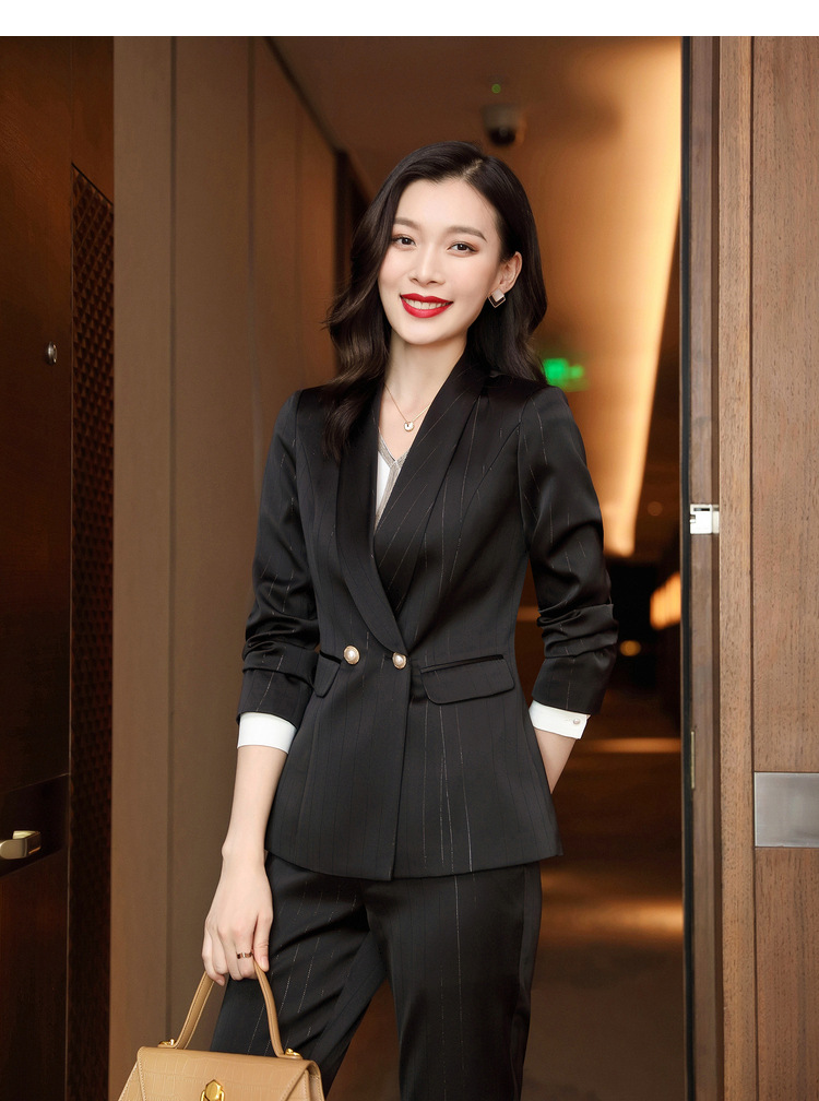 网红竖条纹西装套装秋装新款女款职业装气质女神范大脚裤两件套