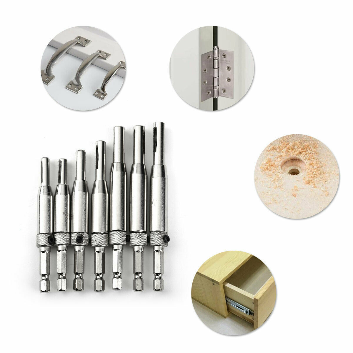 门窗合页铰链开孔器木工打孔器六角钻头定位异形钻孔 8pc 16pc