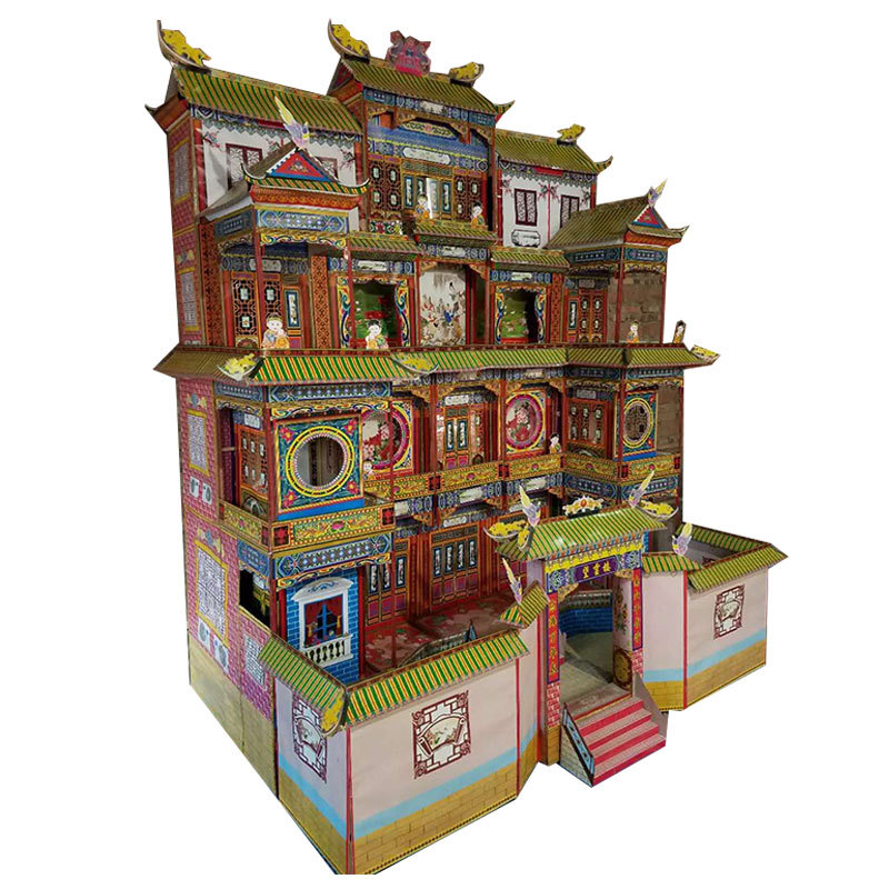 批发殡葬祭祀纸扎冥屋纸房子竹架灵屋折叠别墅纸活楼房230c望云楼