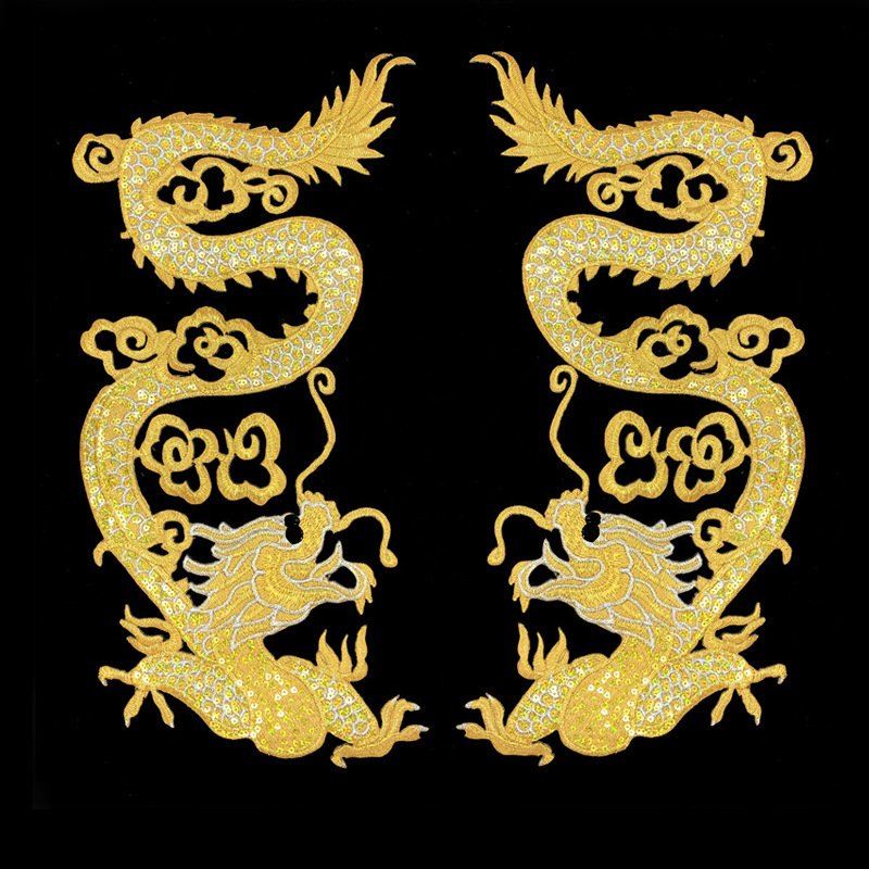 金色大号中国龙刺绣布贴古装外套装饰绣花贴礼服家纺修饰贴花