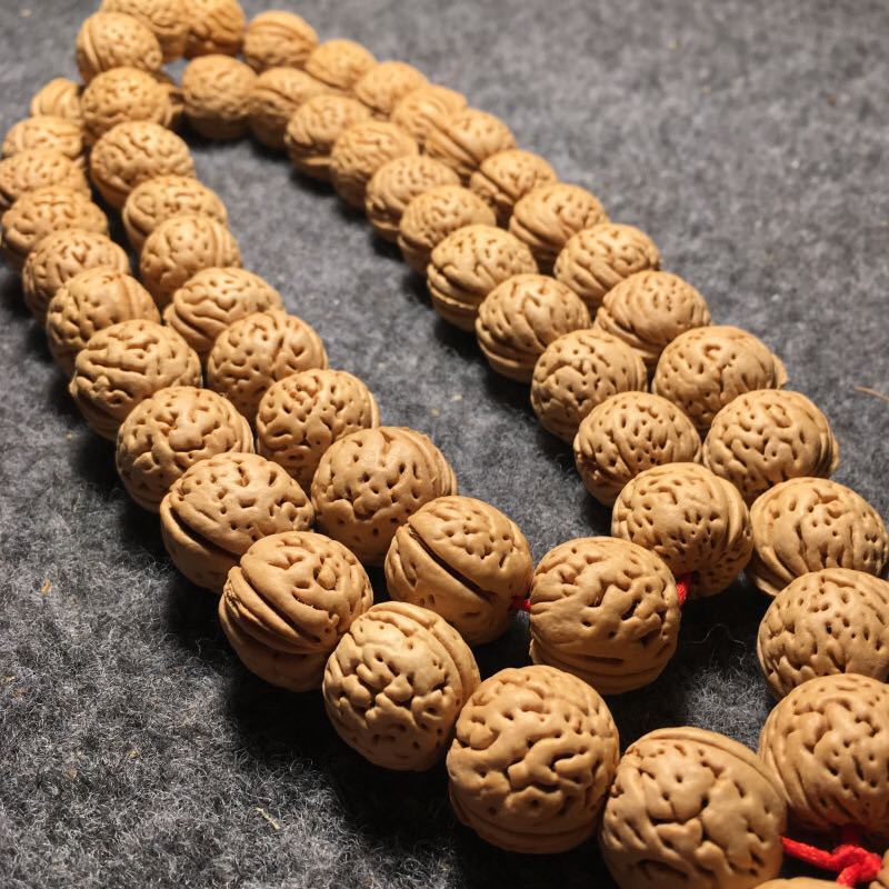 天然桃核佛珠项链手提珠车挂14mm108颗红皮菩提子核桃手串桃胡男