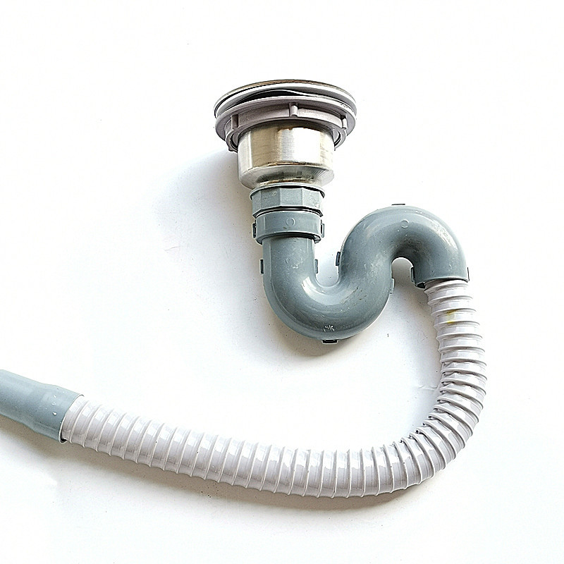 家用水槽下水配件 不锈钢水槽双落水头 s弯下水器 单水槽下水