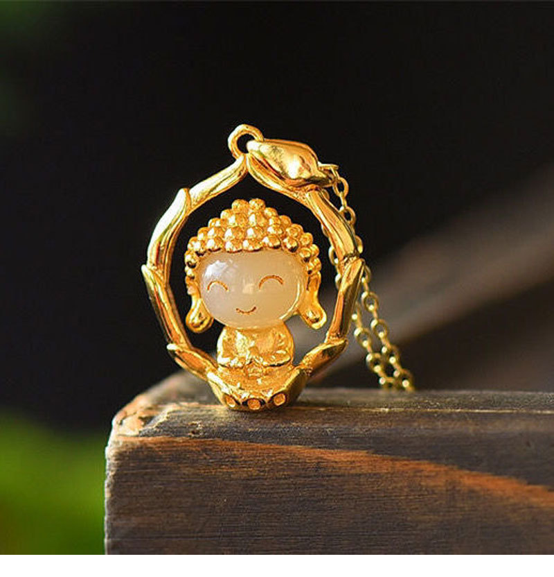 越南沙金小莲花白萌佛项坠真金色磨砂仿真网红男女项链久不褪色婚