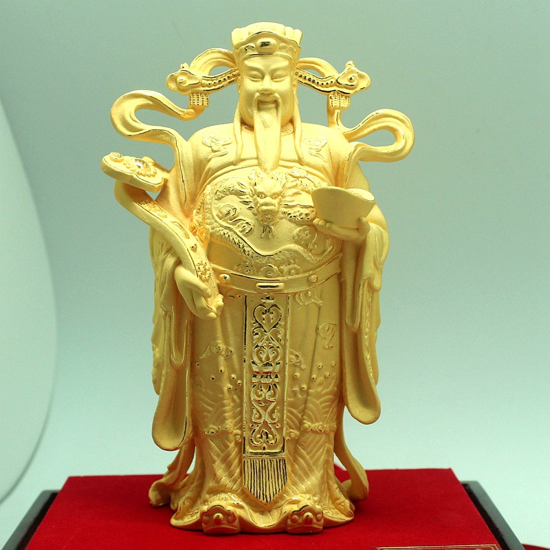 绒沙金财神摆件 大号镀黄金财神爷工艺品 财源广进乔迁开业礼品