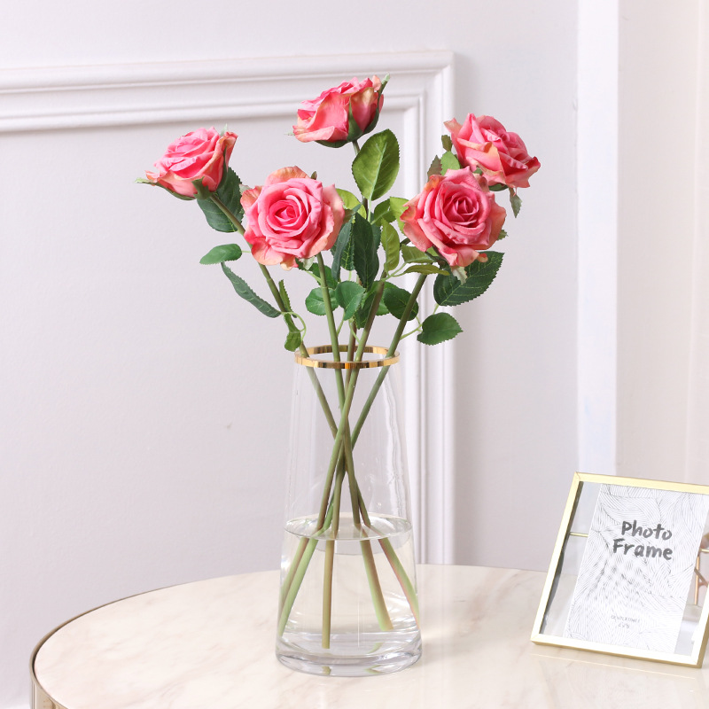 Wholesale Single Hand Feeling Moisturizing Rose Artificial Flower Living Room Hotel Decoration Decoration Curling Moisturizing Rose Artificial Flower