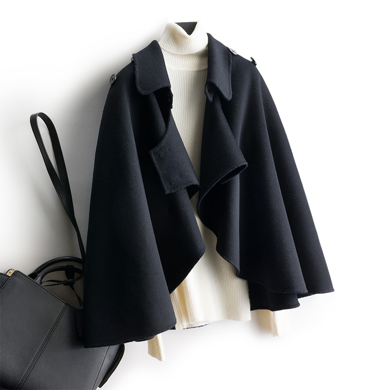 斗篷外套女2020秋冬短款小个子蝙蝠型小香风双面羊绒大衣毛呢披肩