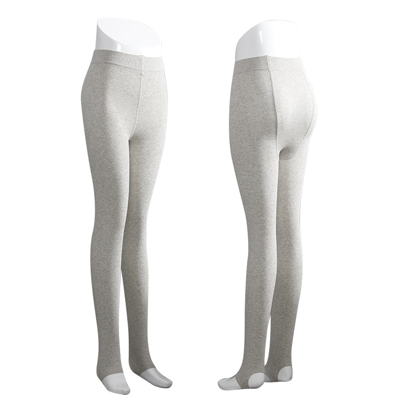 秋冬新款纯色竖纹燕麦色打底裤日系修身显瘦女士连体裤保暖一体裤