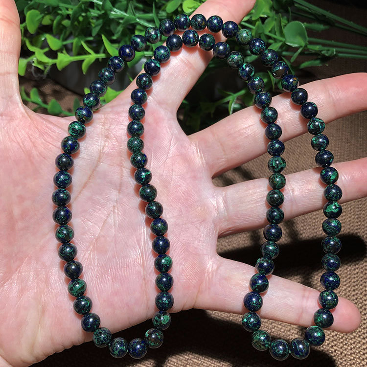 厂家直销天然蓝铜矿108颗佛珠蓝色星球图案丰富独特复古个性手链