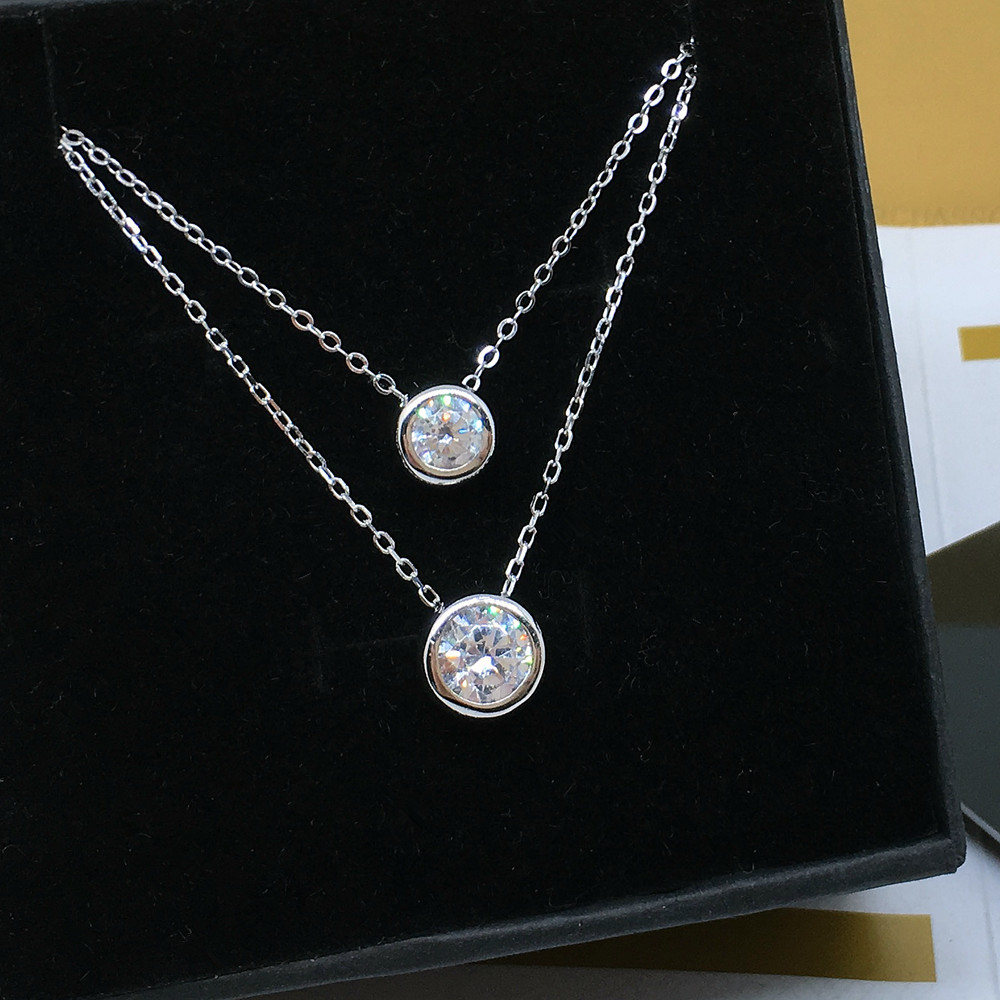 莫桑钻泡泡项链纯银圆圈单钻简约时尚锁骨链情侣生日礼物厂家批发