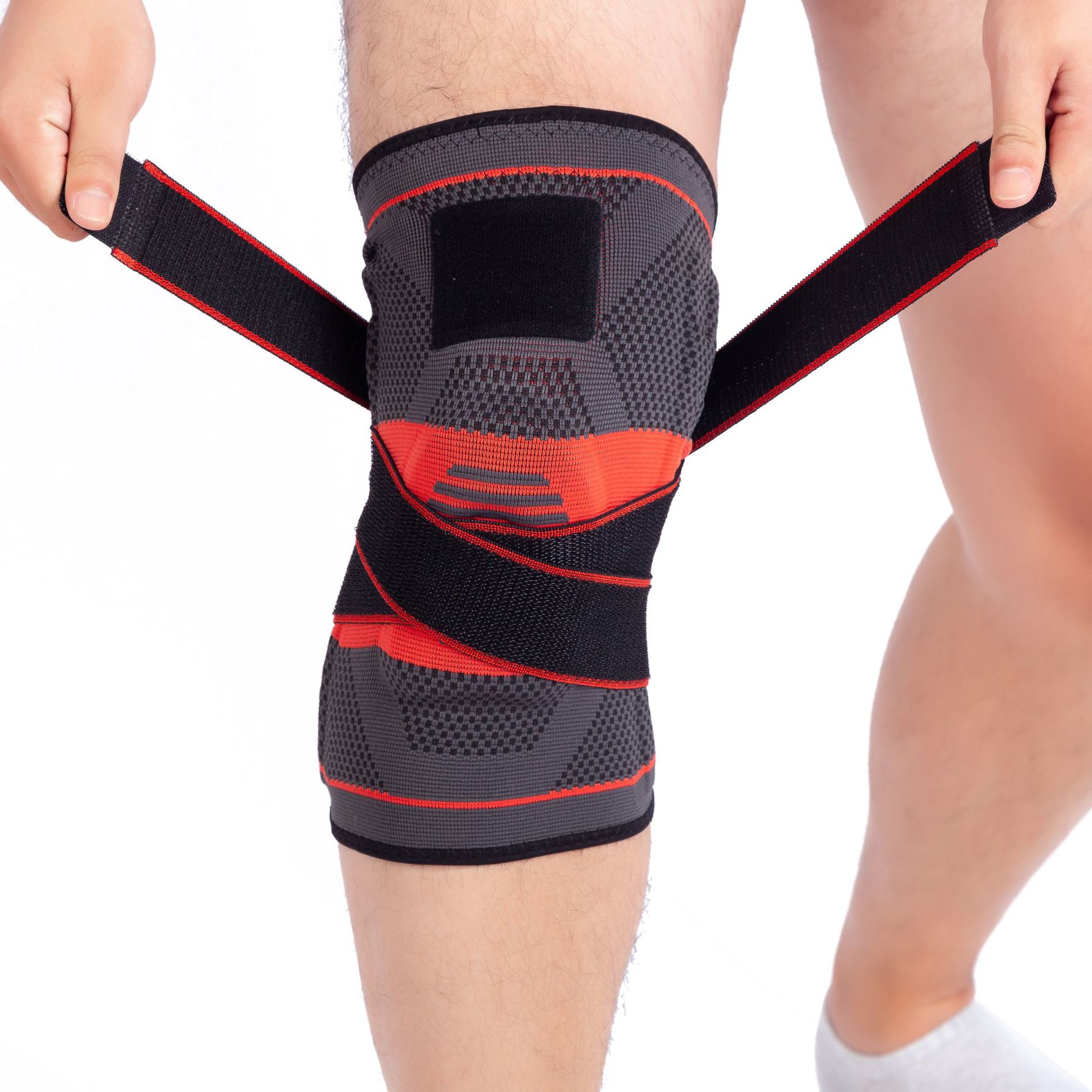 厂家直供运动针织护膝套硅胶绑带支撑户外骑行护膝弹力透气防滑