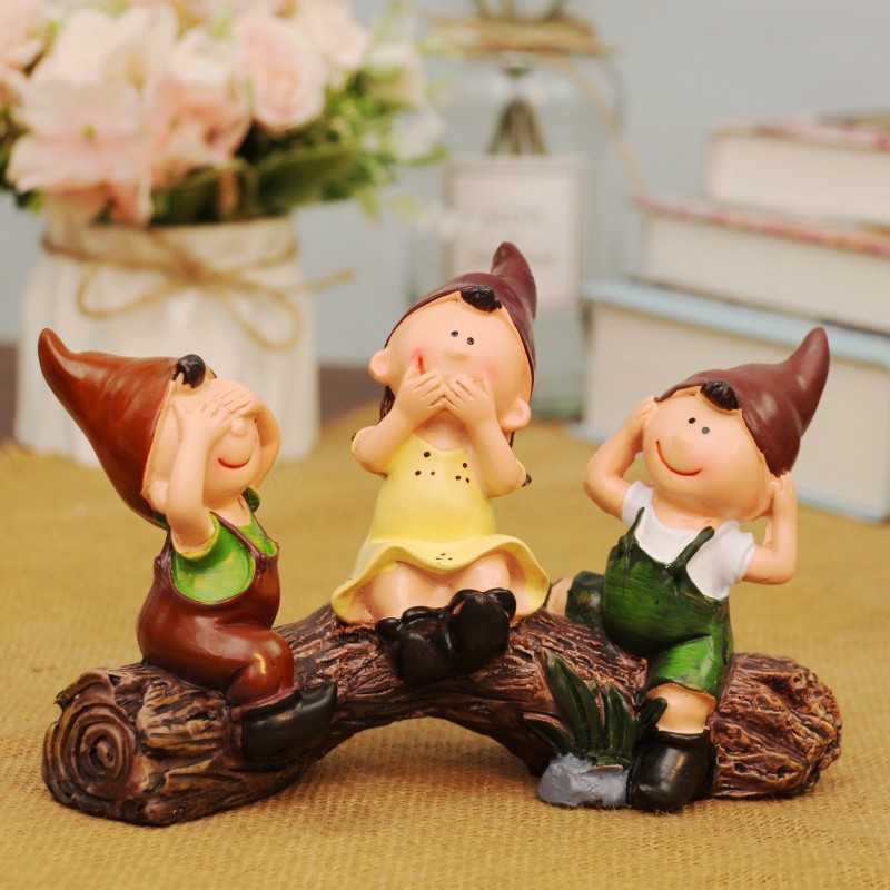 树脂工艺品摆件摆设 现代家居装饰不听不看不说田园木桩三不娃娃