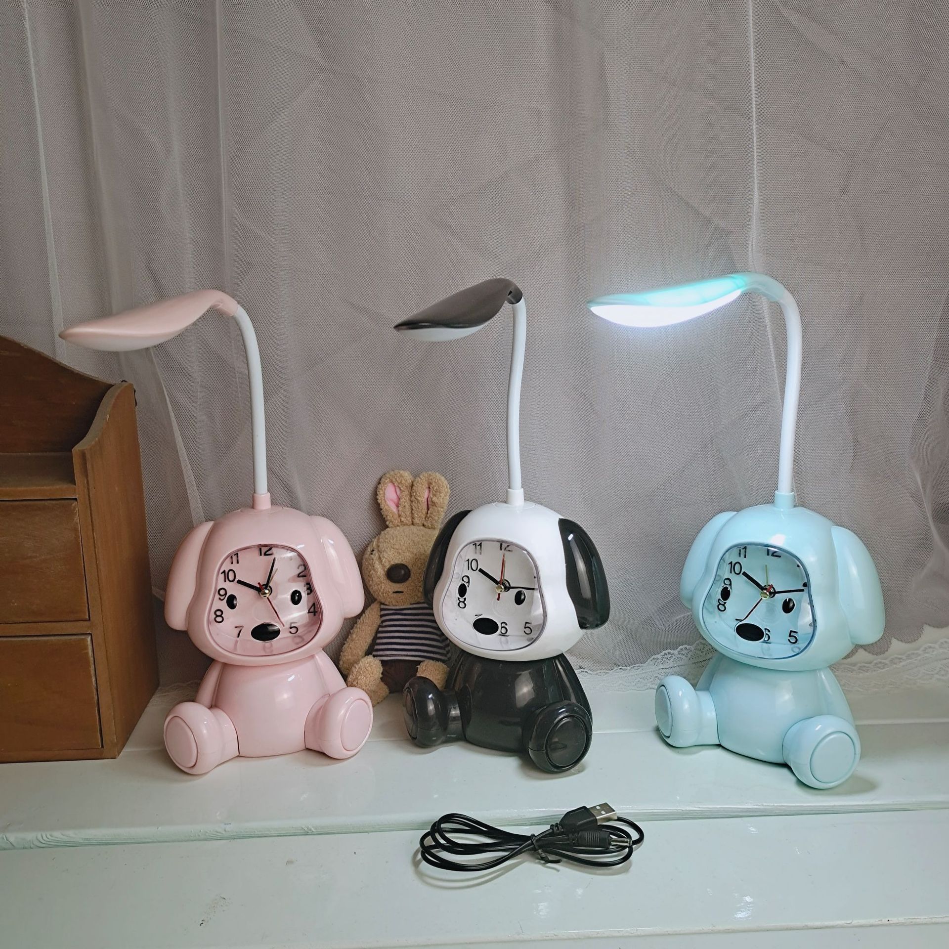 狗狗闹钟充电台灯多用途儿童礼品卡通萌狗可爱摆台led学生学习灯