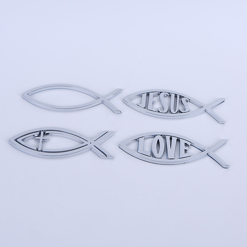 鱼型车标耶稣车型立体标牌3d汽车装饰贴标电镀商标logo