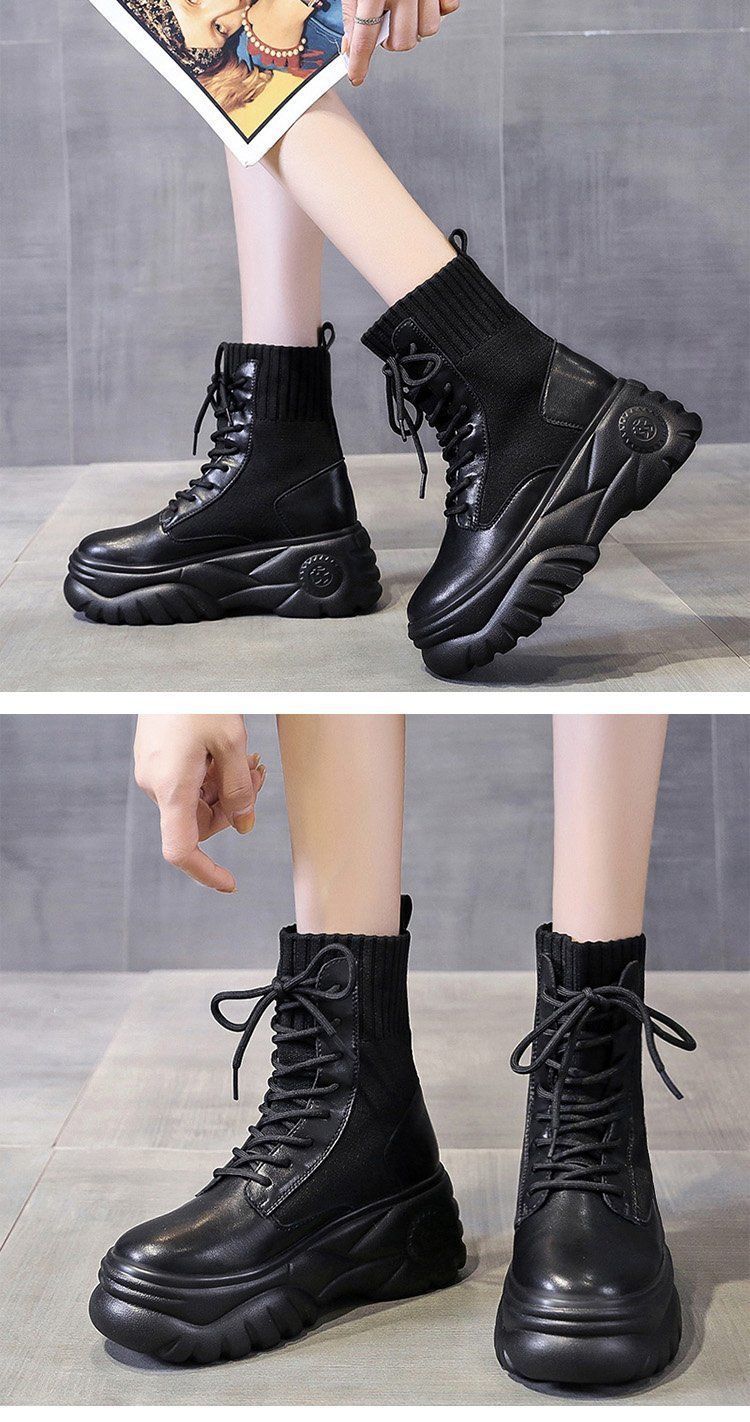 小个子马丁靴女2020新款厚底增高短靴配工装裤靴子弹力靴休闲女鞋