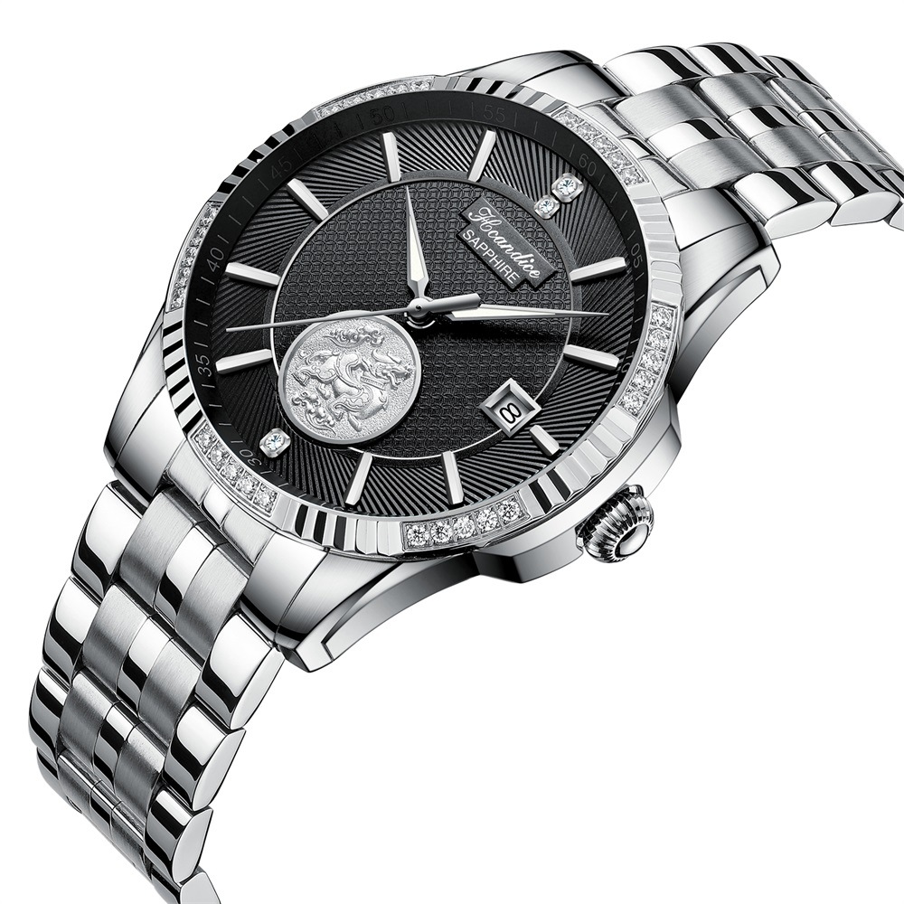 海帝斯盾正品经典复古招财貔貅全自动机械不锈钢男士手表h1609