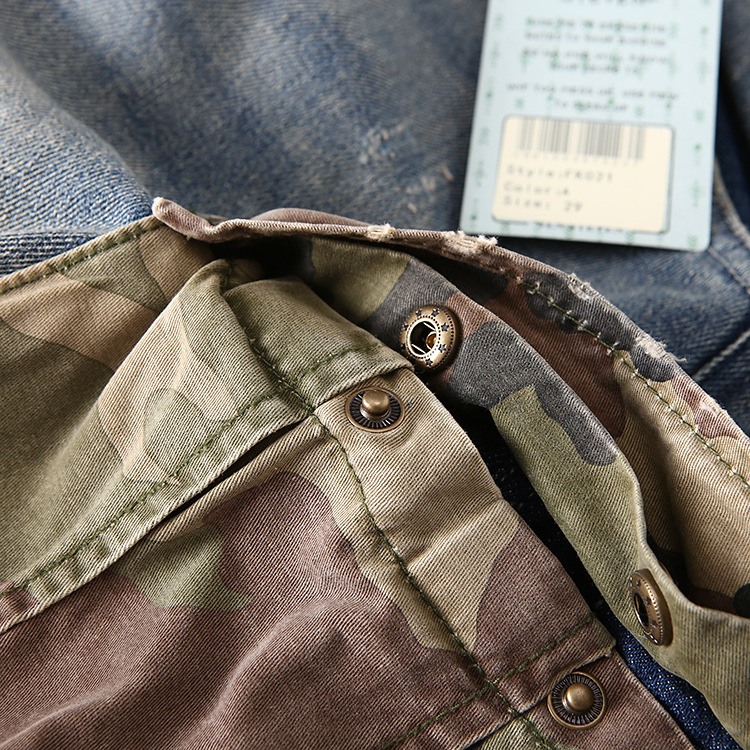 ben steven重工水洗外贸迷彩口袋工装男士牛仔中裤五分裤fk021