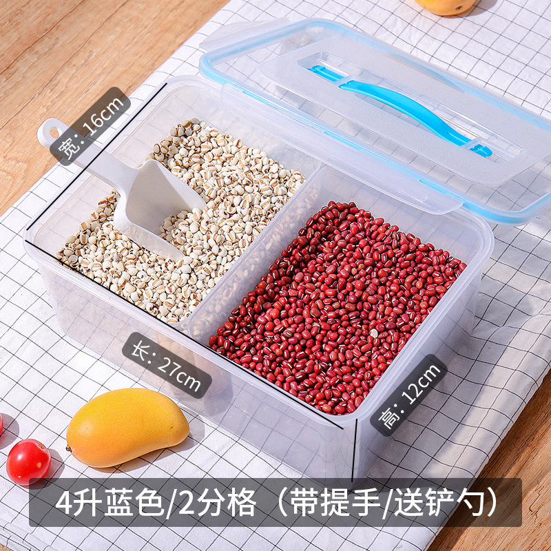 4 L Portable Large Capacity Airtight Compartment Crisper Plastic Transparent Hand Grains Grain Storage Box with Lid