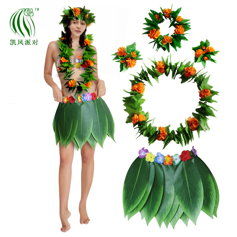 凯凤派对仿真树叶裙绿叶花朵花环套装服饰丛林系列伪装道具服新款