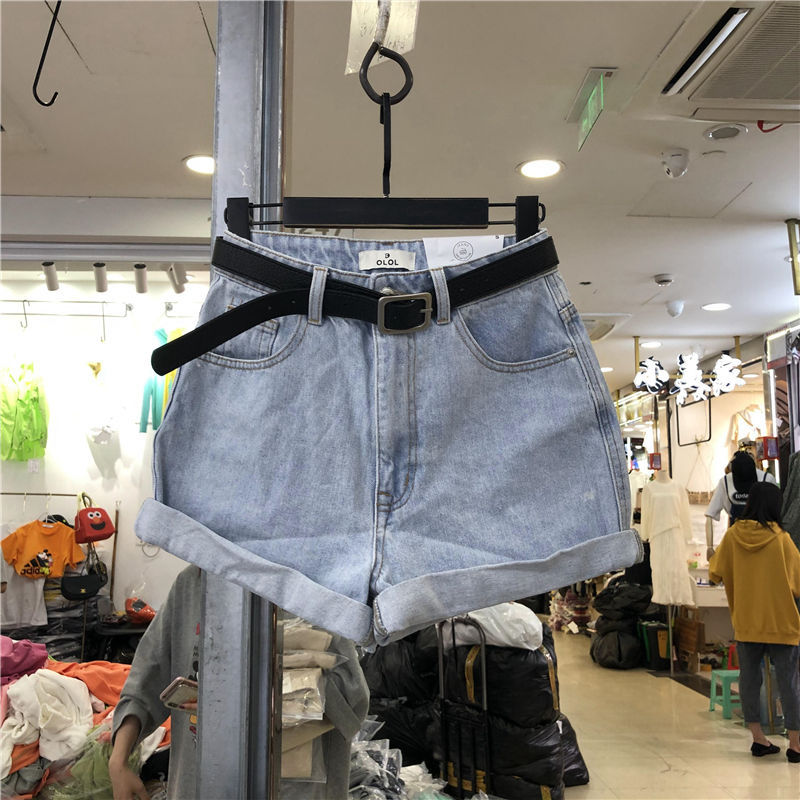   Black Gray Denim Shorts Women's Summer New High Waist Wide eg oose Korean Style Slimming outside Wear A- line Hot Pants