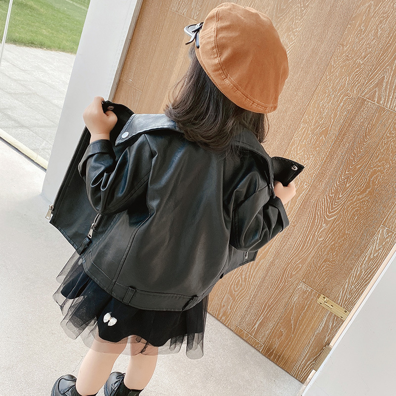 Children's Leather Autumn 2020 New Girls' Handsome Motorcycle Jacket Baby Fashionable Jacket Top One Piece Dropshipping