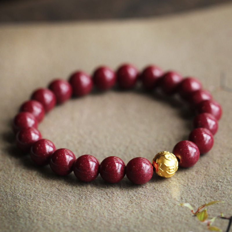 原矿晶体紫金砂 六字真言转运金珠本命年朱砂手串-阿里巴巴