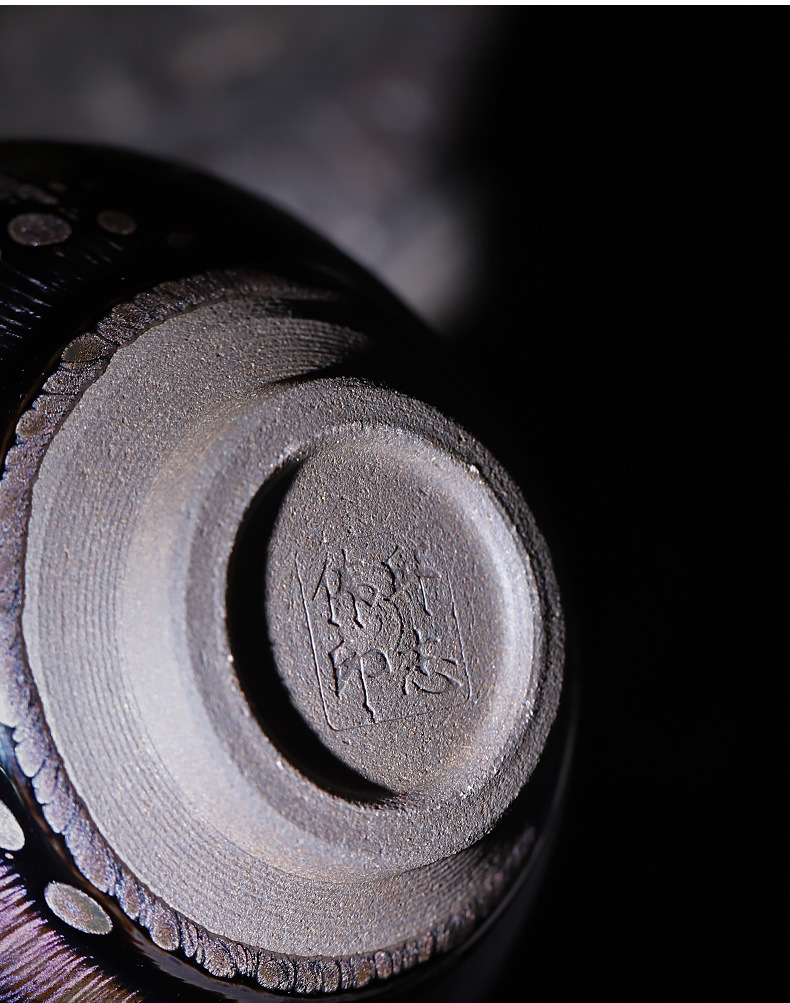 建阳建盏原矿铁胎名家纯手工七彩妖妃束口盏茶杯主人杯茶具单杯