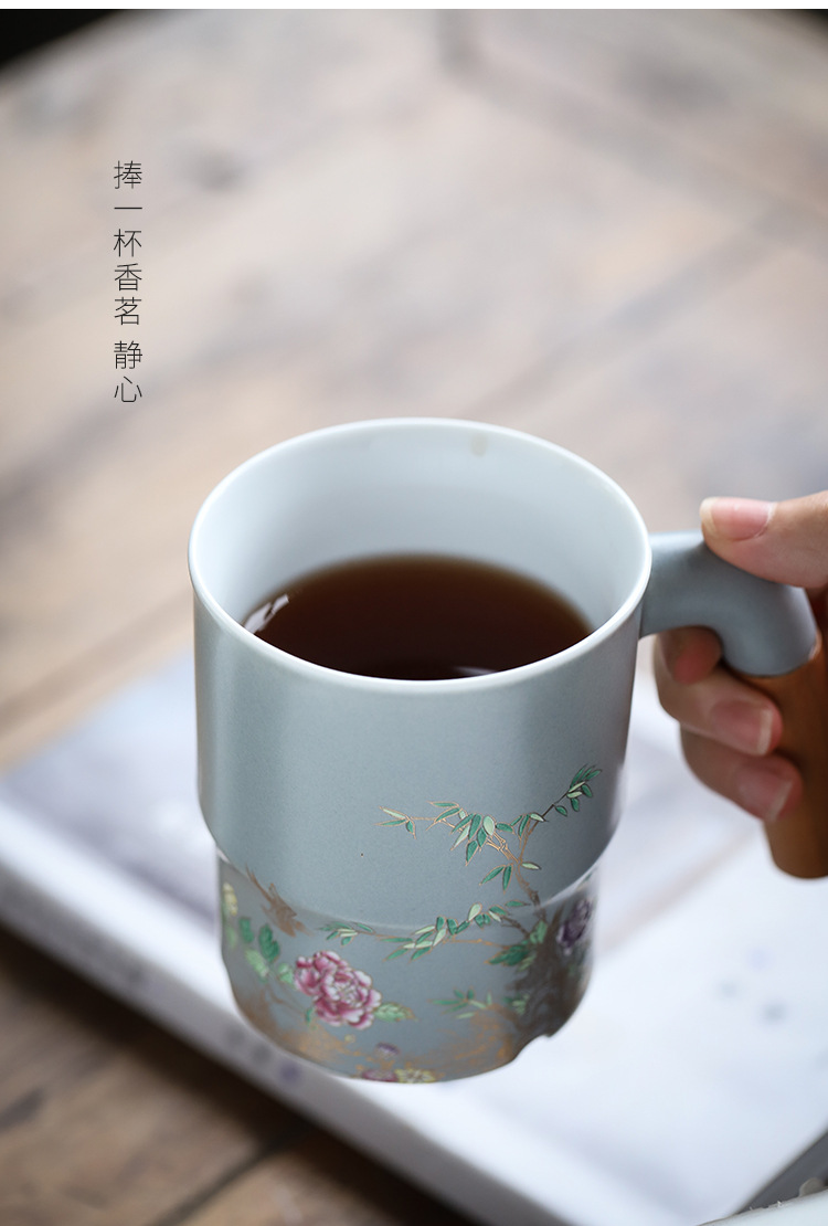 陶客源 办公室三件套泡茶水杯带盖定制logo 会议室办公杯陶瓷