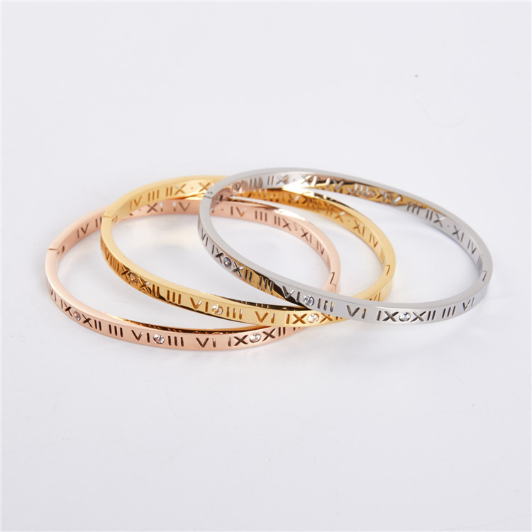 2020爆款罗马数字钛钢手镯女土豪金玫瑰金手环手链地摊女饰批发