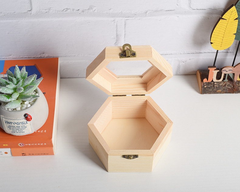 新款实木收纳盒创意六边形首饰盒小饰品收纳木盒可定制礼品包装盒
