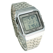 无唛A500W电子表夜光复古钢带定制防水男表合金LED手表经典watch