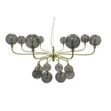 北欧现代简约铁艺青铜砂玻璃球餐厅吊灯/平光黑漆玻璃球16灯吊灯