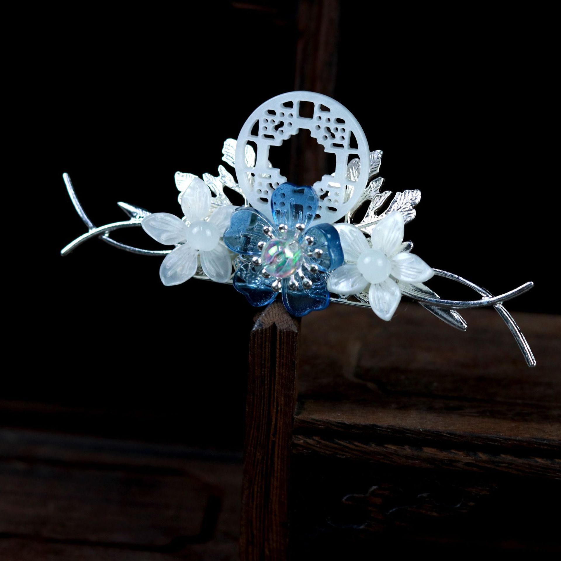 贰玥新品发冠发钗汉服发饰古风头饰琉璃花朵珍珠步摇配饰【窗花】