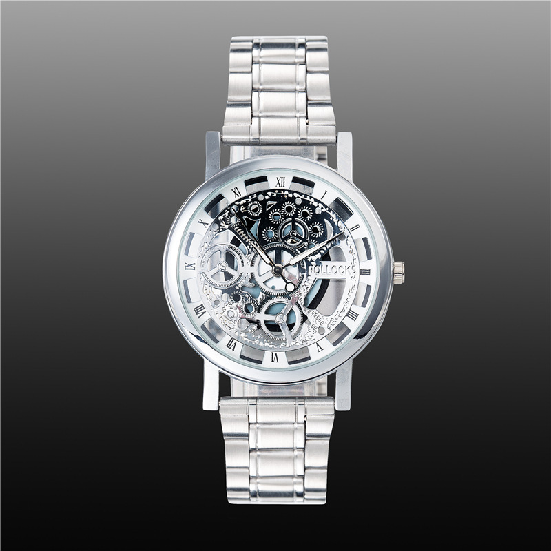 新款pollock新款商务休闲潮流时尚男士非机械钢带男表镂空手表