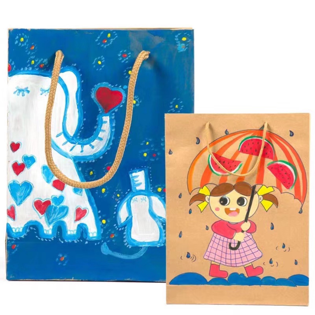 牛皮纸空白手提袋 diy手工干花麻绳简笔画真花亲子暖场活动材料