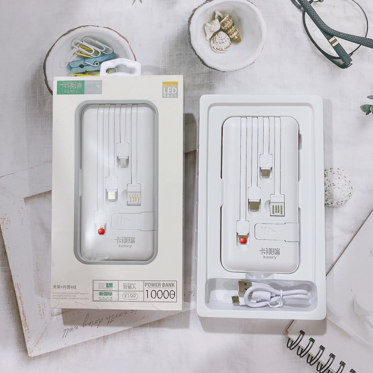 适用于安卓手机卡镁瑞k199实标10000mah充电宝四 /线