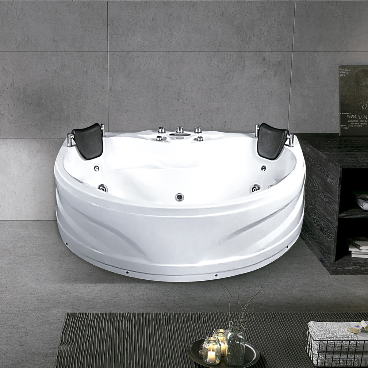 厂家直发亚克力冲浪按摩浴缸1.8米酒店工程半圆双人泡澡浴盆批发