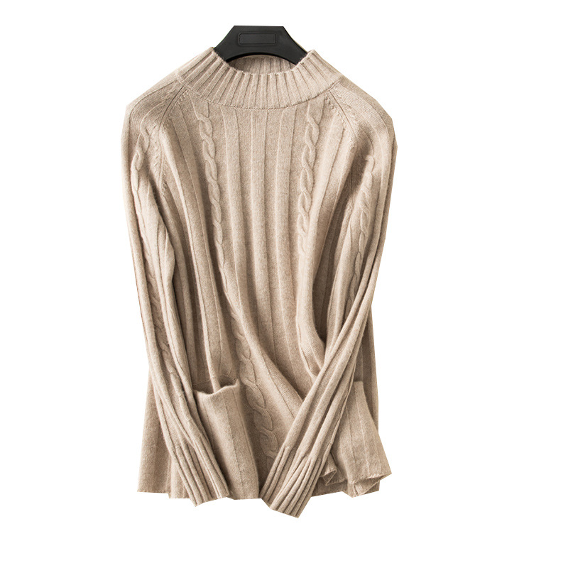 半高领羊绒衫女毛衣加厚2020秋冬新款口袋绞花羊毛打底衫套头外穿