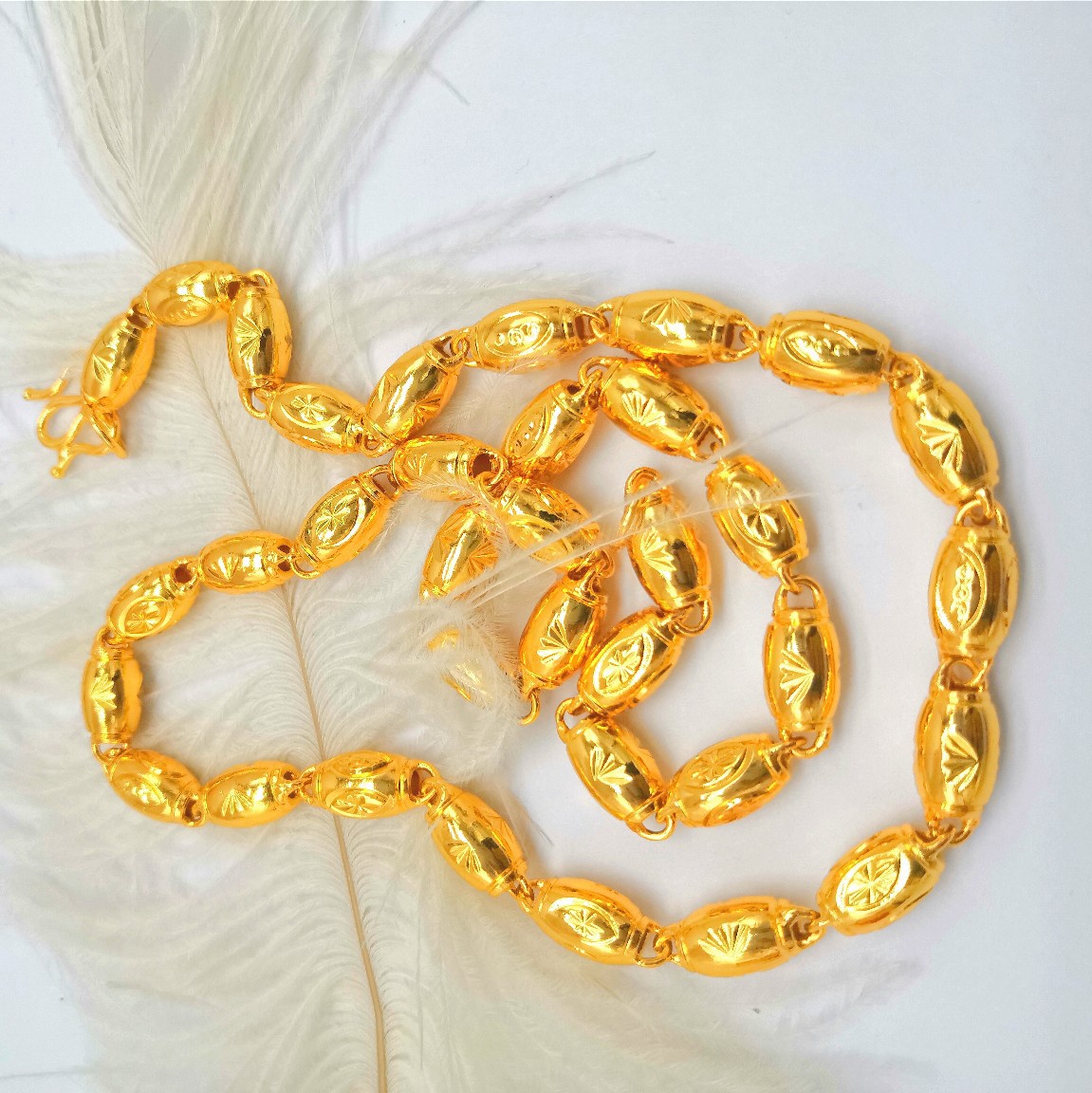 黄铜镀金项链 男饰品 米花橄榄空心项链8mm粗60长仿金m扣厂家批发