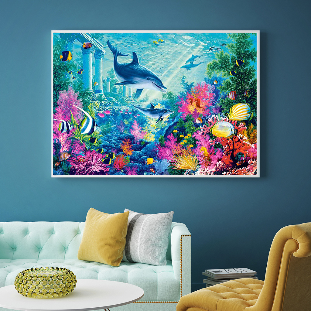 5d钻石画海底世界方钻满钻鱼diy十字绣钻石装饰画40*50cm现货出售