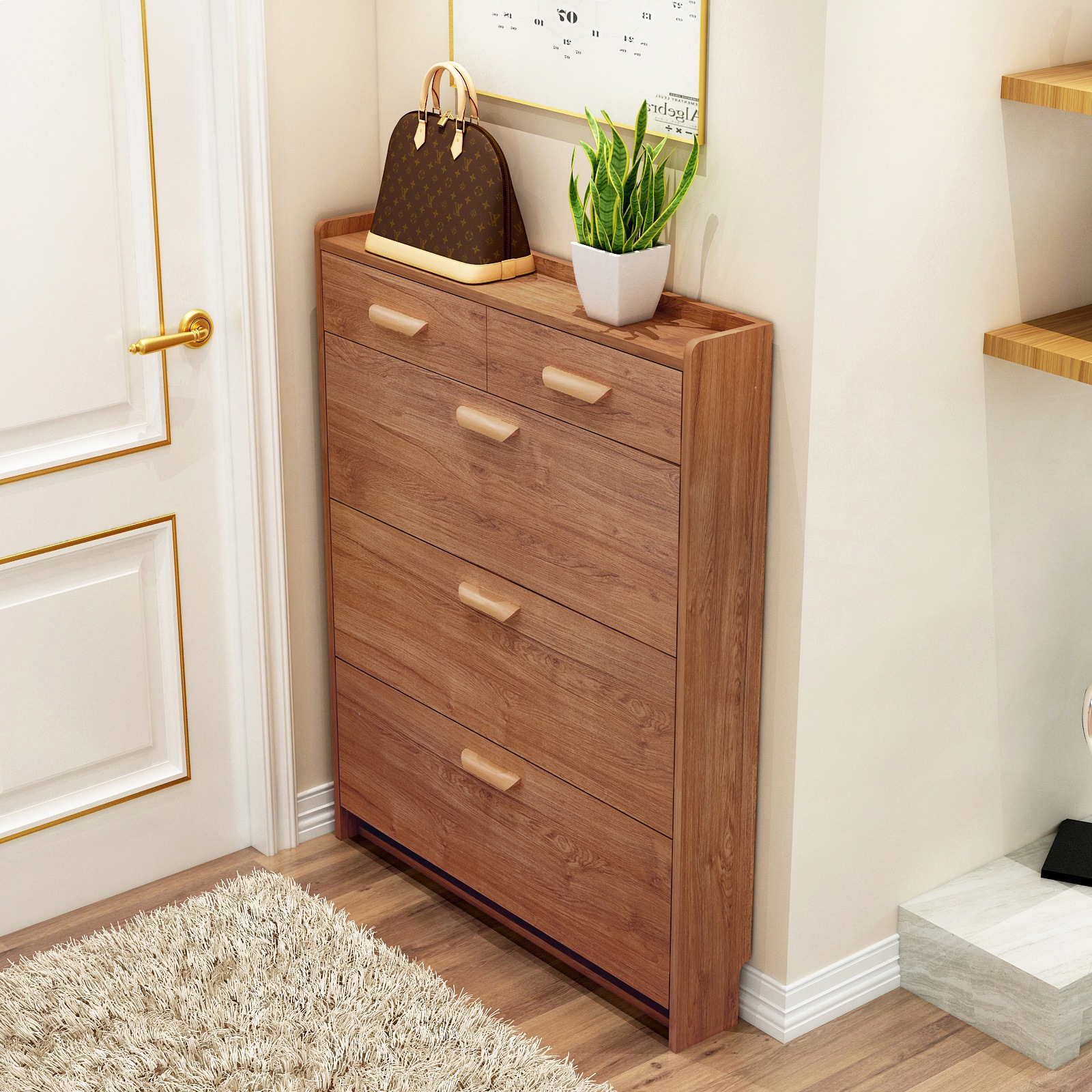 薄款翻斗17cm简易木质色鞋柜门口多功能现代简约带抽屉鞋架玄关柜