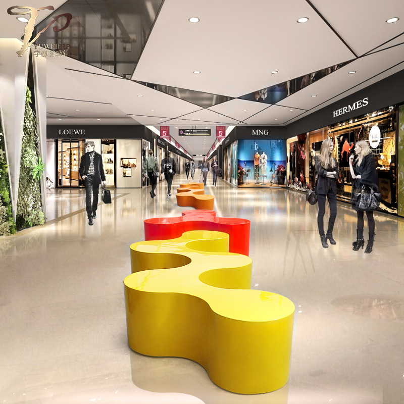 商场开业美陈座椅定制工厂广场异形玻璃钢座椅组合款树脂烤漆坐凳