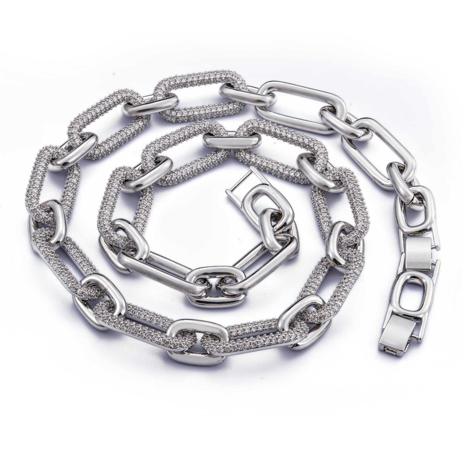 男士嘻哈圆环满钻项圈9999银项链锆石环环相扣xianglian necklace