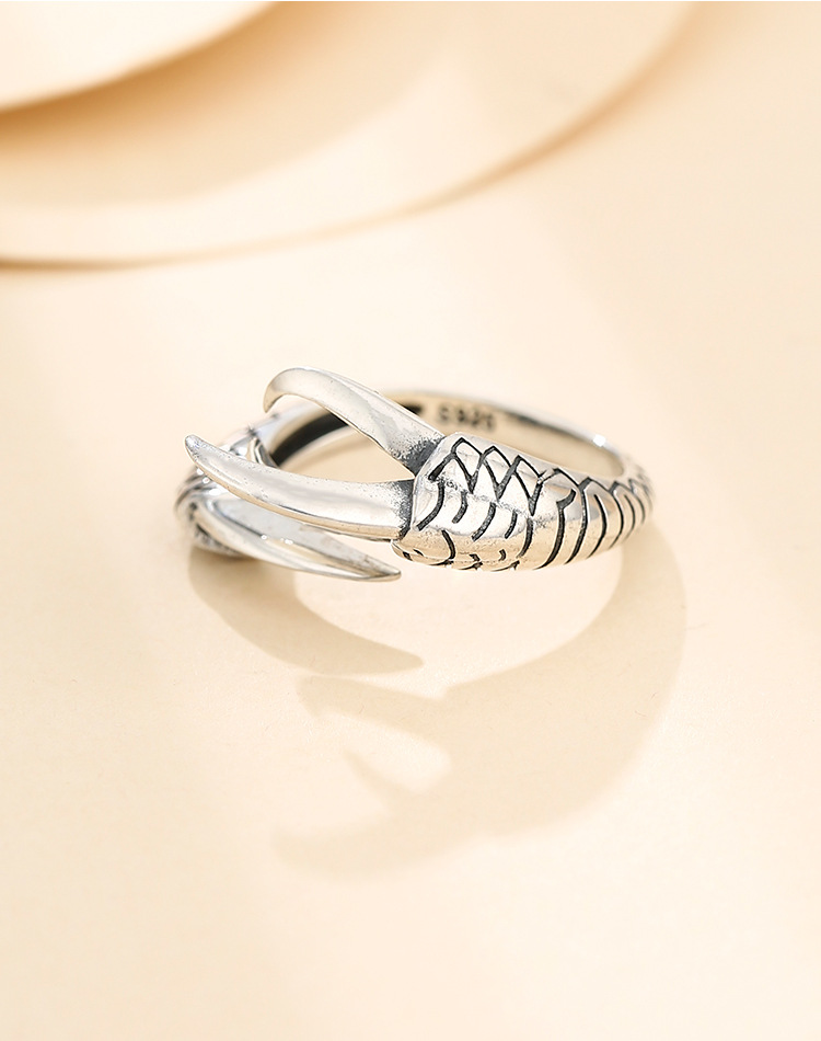 s925银个性复古龙爪鹰爪霸气男款戒指托空托银托镶嵌蜜蜡珍珠戒托