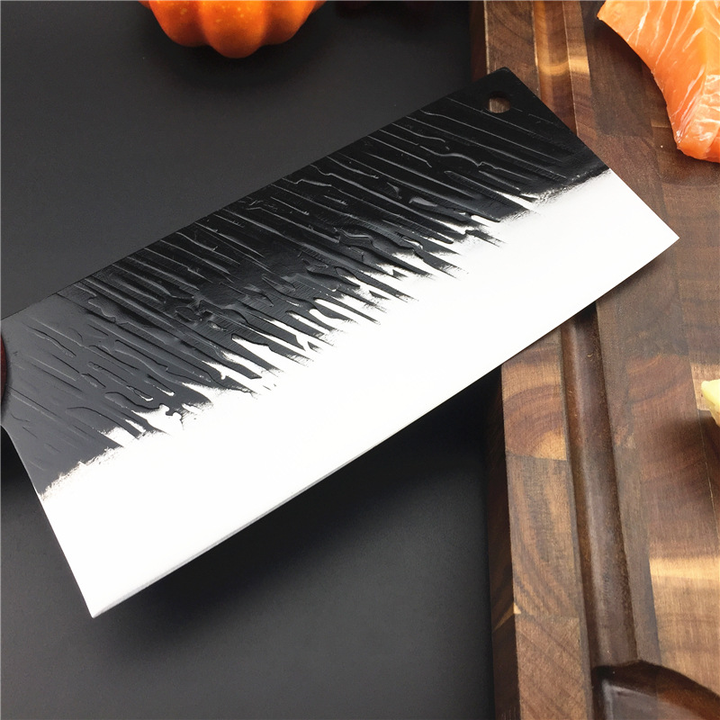 手工锻打菜刀锋利超快切片切肉厨师刀家用厨房片刀木柄锤纹菜刀