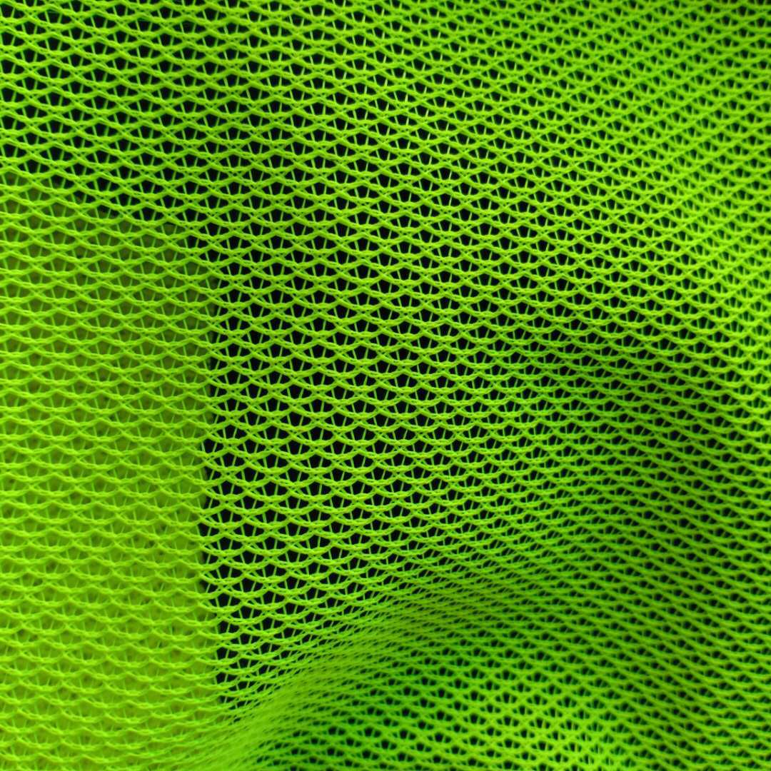 来样定做 荧光黄偏绿 k093上浆 荧光网布 鱼网布 反光背心料
