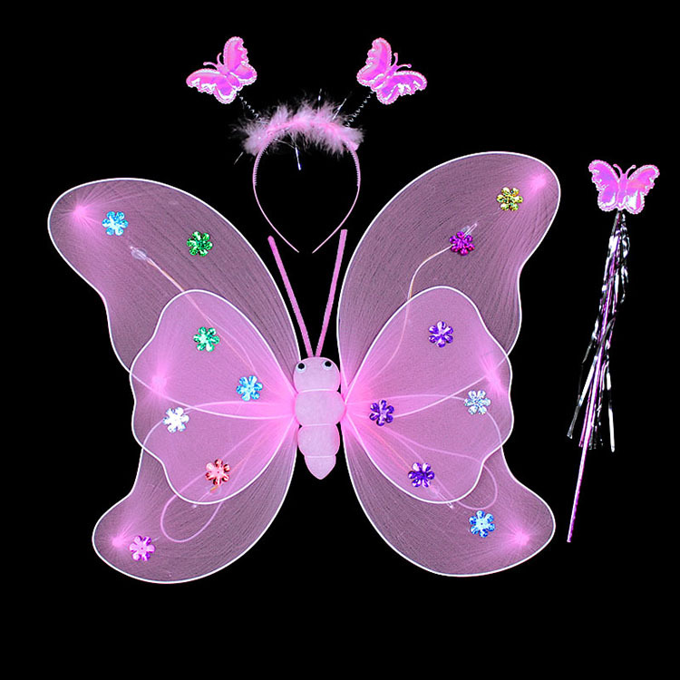 炫彩led闪光翅膀 双层发光蝴蝶翅膀三件套 蝴蝶仙子儿童装扮道具