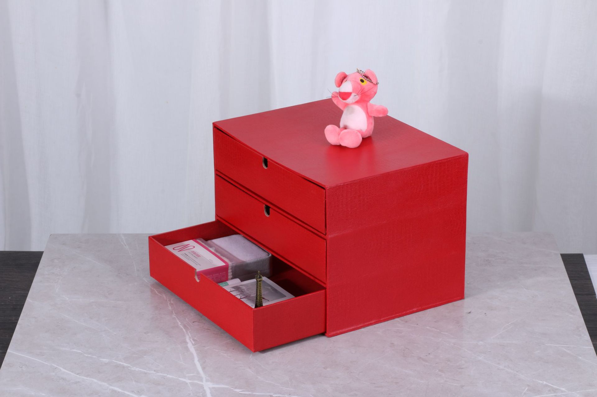 纸质三层抽屉式收纳盒 白框黑抽抽屉柜 简约风尚桌面收纳柜收纳盒