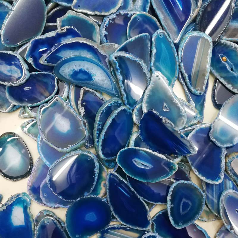 天然原石边玛瑙片 电镀蓝色玛瑙片杯垫 灯饰家居饰品配件厂家直销